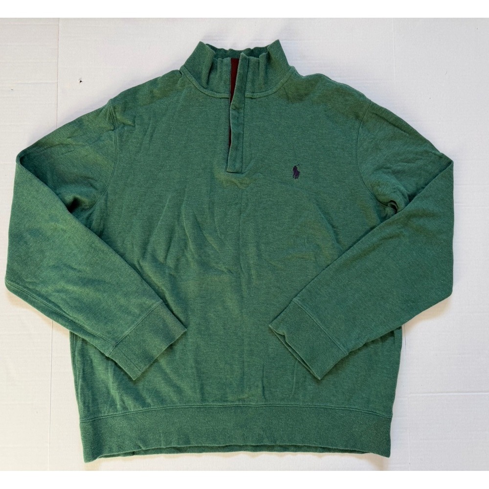 Polo Ralph Lauren 1/4 Zip Mock Neck Sweater w/ Suede Trim Mens Large Green